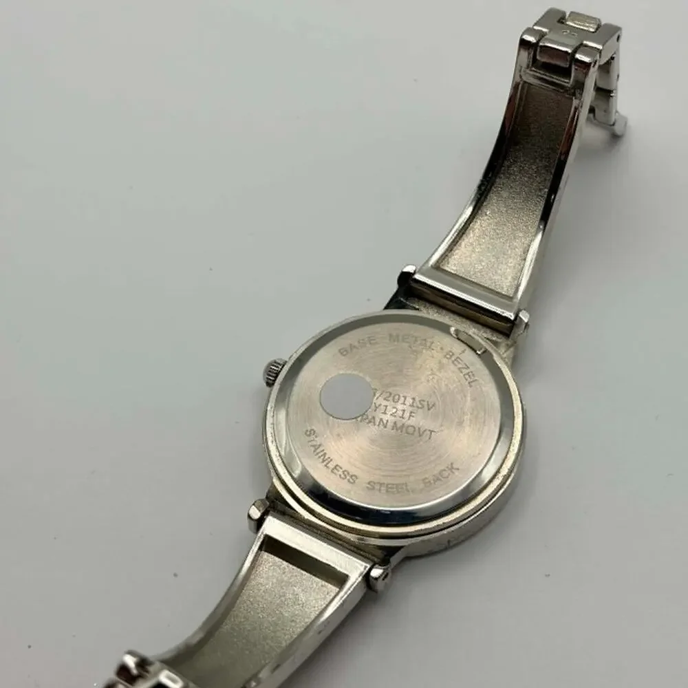 Vintage Silver & Green Glitter Watch